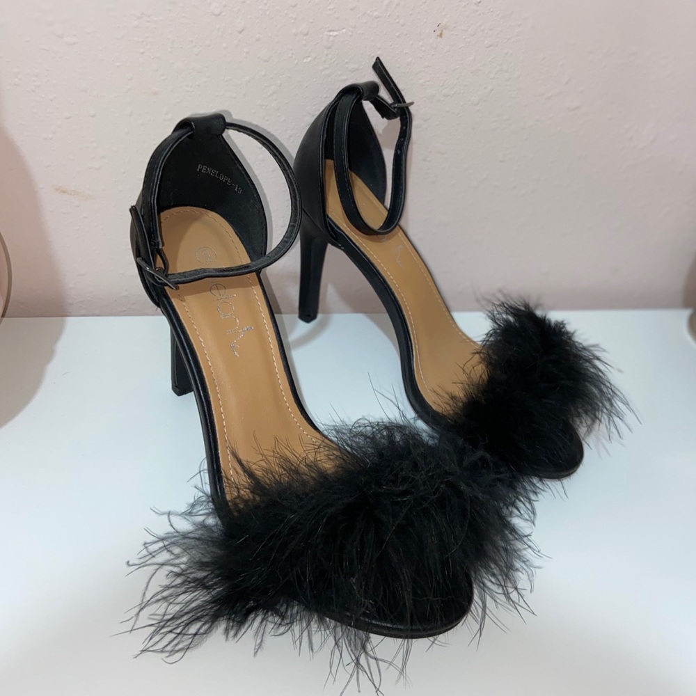Black Faux Fur Heels